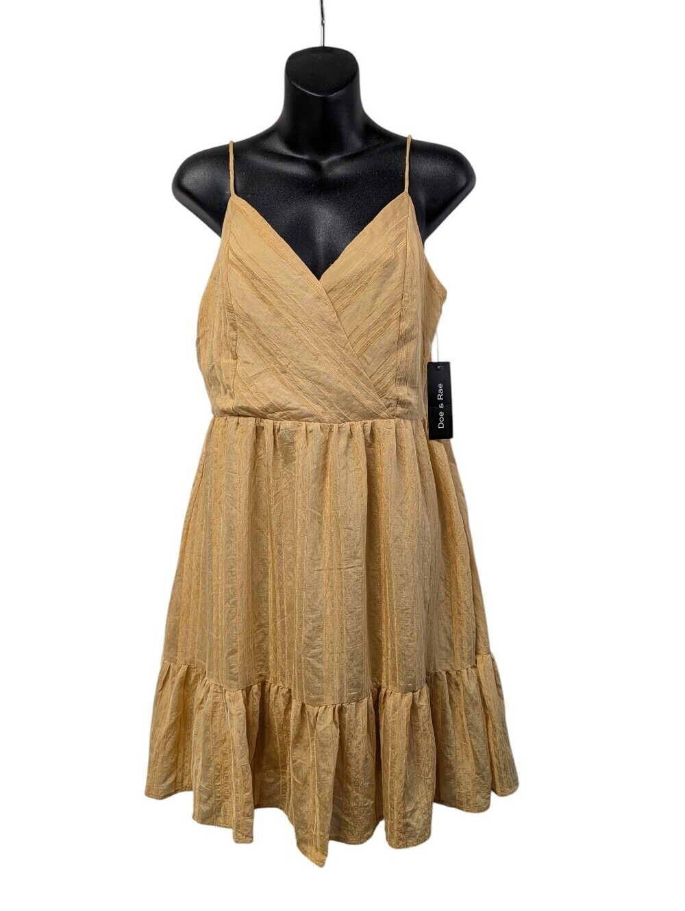 Doe & Rae Mustard Yellow Tiered Ruffle Strap Mini Dress V-neck Size Small NWT